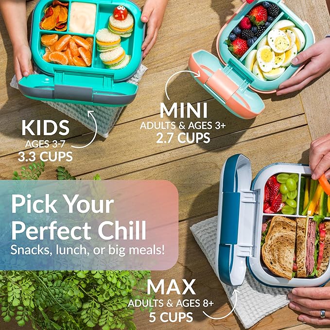 Bentgo Chill Mini Leak-Proof Lunch Box ??Built-In Ice Pack Keeps Food Cold, 2.7-Cup Capacity for Snacks or Sandwich, 3 or 4 Compartments, PFAS & BPA-Free, Ideal for Adults & Kids 3+ (Seaside Papaya)