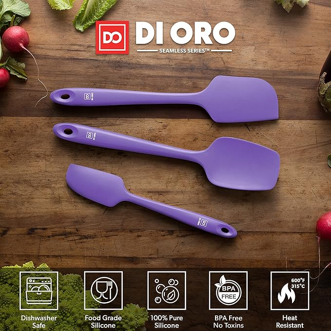 DI ORO Silicone Spatula Set - Rubber Kitchen Spatulas for Baking, Cooking, & Mixing - 600째F Heat-Resistant & BPA Free Silicone Scraper Spatulas for Nonstick Cookware - Dishwasher Safe (3pc, Lavender)