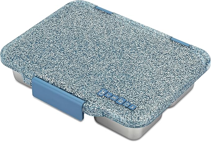 Yumbox Pr챗t Stainless Steel Leakproof Bento Lunch Box ??3-Compartment, Sandwich-Friendly Tray for Kids & Adults, Reusable, BPA-Free, Easy Open Latch (Paris Blue Glitter)