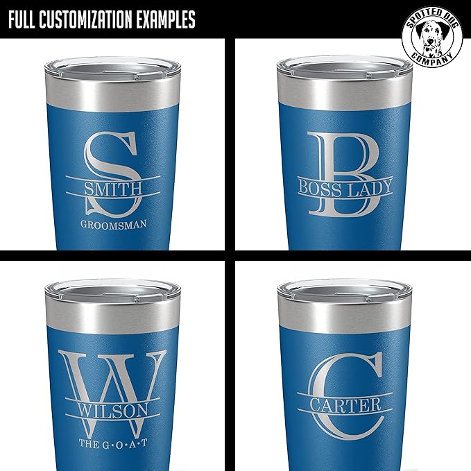Personalized 20oz (17 Colors) Powder Coated Insulated Stainless Steel Tumbler with Lid, Custom Etched, Customized Engraved Gift Idea for Women Men Her Him, Halpert Monogram Initial Name (Royal Blue)