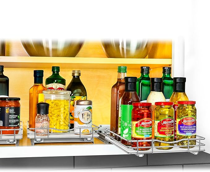 LYNK PROFESSIONAL짰 Pull Out Spice Rack Organizer for Inside Kitchen Cabinets - 10-3/8 inch Wide - Slide Out Drawer ??Chrome Sliding Spice Cabinet Organization Shelf Racks - 1 Tier