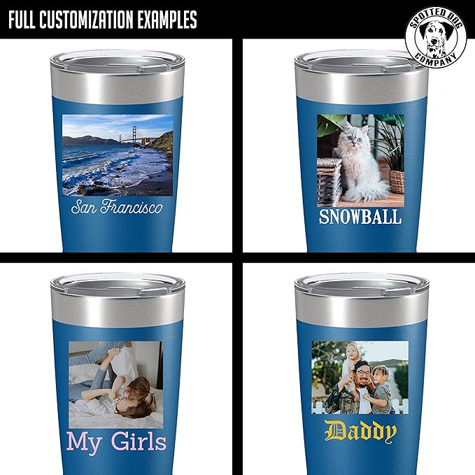 Personalized 20oz (17 Colors) Photo Picture Printed Insulated Stainless Steel Powder Coated Tumbler with Lid ??Customized Mother's Day Gift Gift for Him, Custom Coach Gifts Team Mom Dad (Royal Blue)
