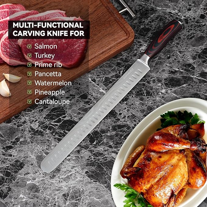 Brisket Knife 12 Inch, Ultra Sharp High Carbon Stainless Steel Carving Knife with Ergonomic Pakkawood Handle & Gift Box for Slicing Ham, Roast Beef, BBQ, Turkey, Perfect Grilling Gift