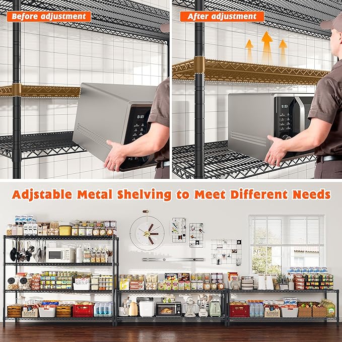 REIBII 60" W 횞24" D횞65.3" H, 4 Tier Wire Shelving 2878LBS Heavy Duty Steel Storage Rack Shelving Adjustable Shelves for Warehouses, Garages, Kitchens, and Commercial Spaces/Premium Wheels 2 Pack