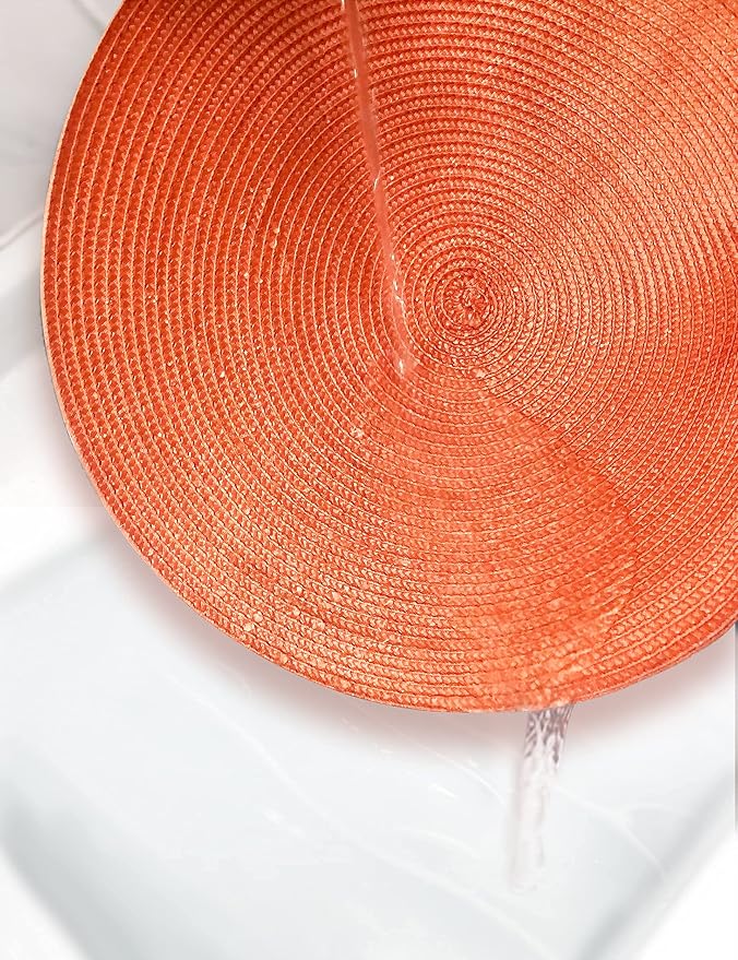 HODJOY Round Placemats Set of 6, Table Mats for Dining Table, Washable Woven Non-Slip Placemats for Halloween, 15 inch, Orange