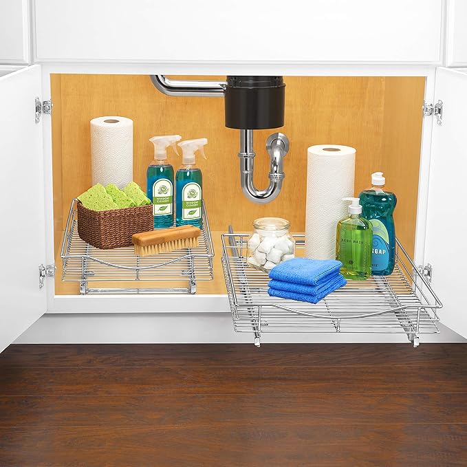 LYNK PROFESSIONAL짰 Pull Out Cabinet Organizer, 17" x 18" Slide Out Drawers for Kitchen Cabinets - Sliding Pull-Out Pantry Shelves ??Home Shelf Organizers - Lifetime Ltd. Warranty, Chrome