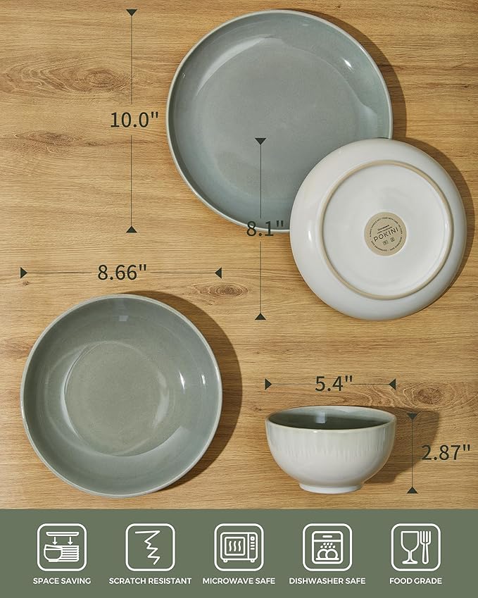 Dinnerware Sets with Double Bowls Service for 6, Gradient Green