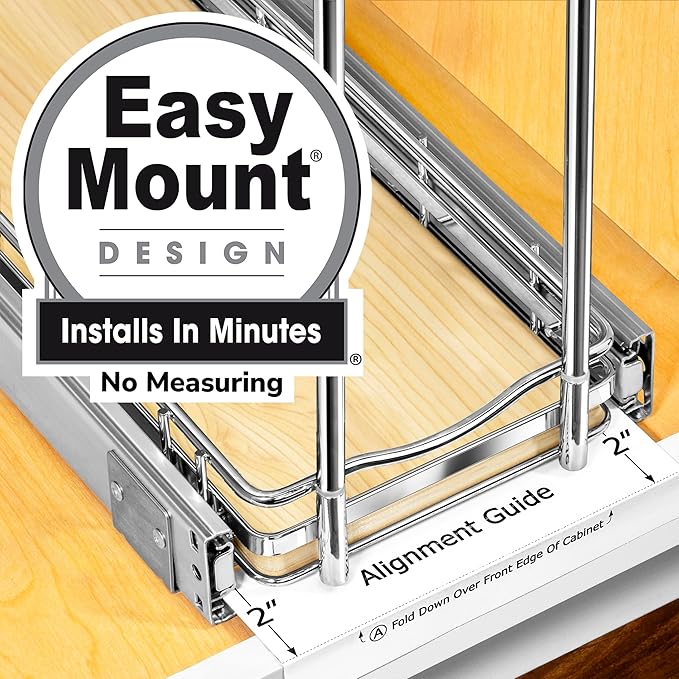 LYNK PROFESSIONAL짰 횋lite??Pull Out Spice Rack Organizer for Inside Kitchen Cabinets - 6"x21" - Slide Out Drawer ??Wood/Chrome Sliding Spice Cabinet Organization Shelf Racks - 3 Tier