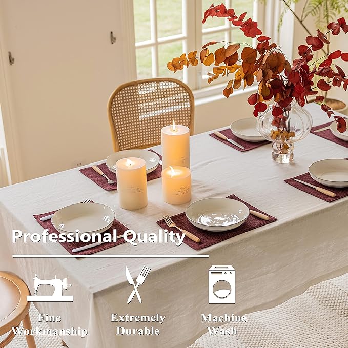 Home Brilliant Red Placemats Set of 4 Cloth Placemat for Holiday Valentine's Day Heat Resistant Dining Table Mats Kitchen Washable Place Mats, Wine Red