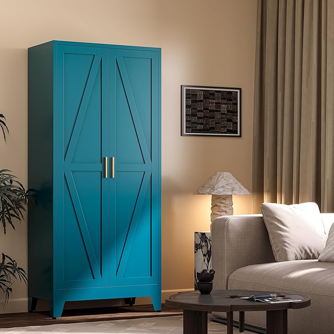 71" H Blue Metal Pantry Cabinet with Doors,Freestanding Kitchen Pantry Cabinet,Farmhouse Food Storage Cabinets,Tall and Large Pantry Cabinets for Kitchen, Dining Room, Living Room