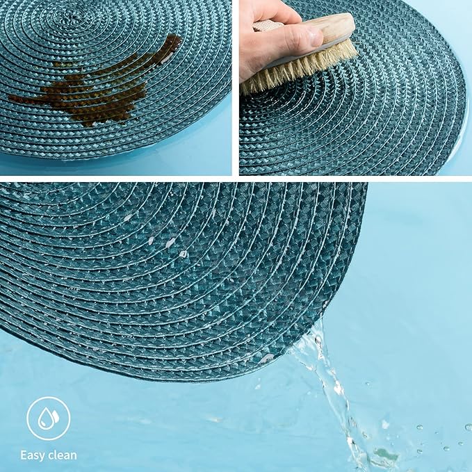 FunWheat Round Braided Placemats Set of 6 Place Mats for Dining Tables Woven Washable Non-Slip Table mats Small 13 inch(S Teal, 6pcs)