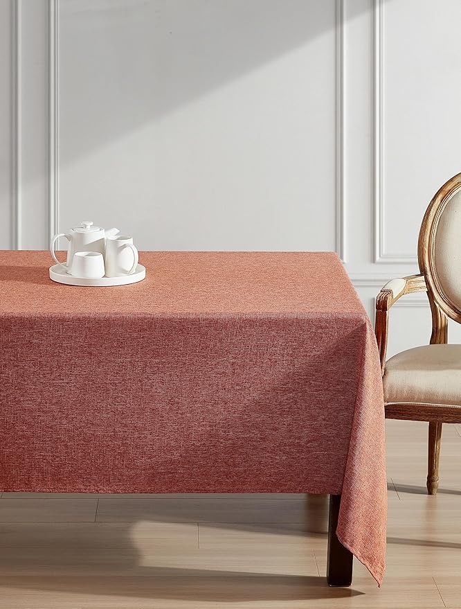 Laura Ashley Harper Luxuriously Smooth Fabric Tablecloth for Formal or Casual Dining, Holiday, Banquet, Wedding or Party, 60" x 144", Spice