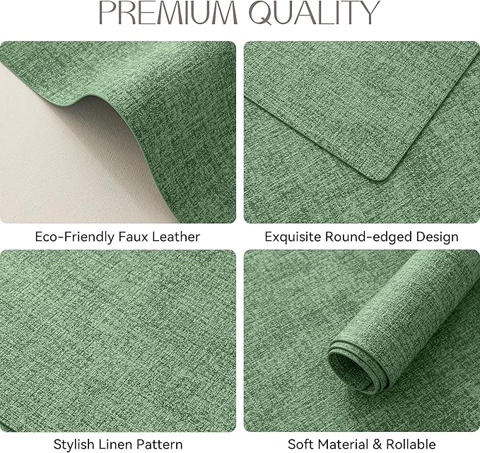 Romanstile Vinyl Placemats Set of 4-12 X 17 Inch - Heat Resistant Place Mats 100% Waterproof Oilproof Wipeable Reversible Faux Leather Table Mats for Kitchen, Dining, Party, Outdoor, Dark Green