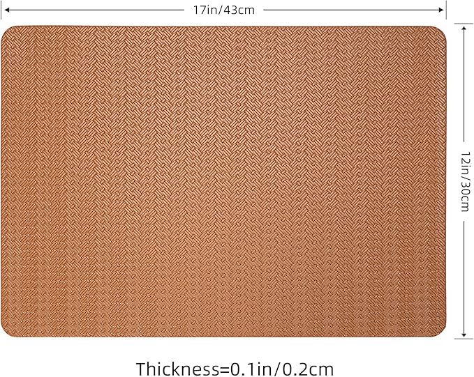 PROMATTOO Faux Leather Placemats Set of 6 – 17x12 Inch Vinyl Table Mats, Heat Resistant, Non Slip, Wipeable & Washable, Easy to Clean Dining Table Decor for Kitchen & Dining Room（Cinnamon Brown）