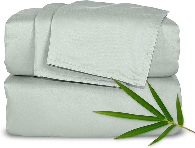 Pure Bamboo Queen Sheets, Genuine 100% Organic Viscose Derived from Bamboo Bed Sheet Set, Luxuriously Soft & Cooling, Double Stitching, 2 Year Quality Promise (Queen, Sea Glass)