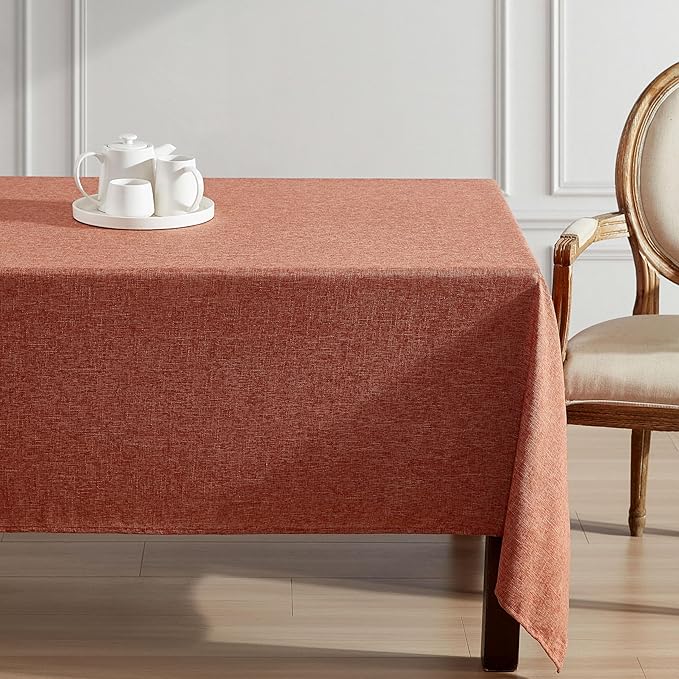 Laura Ashley Harper Luxuriously Smooth Fabric Tablecloth for Formal or Casual Dining, Holiday, Banquet, Wedding or Party, 60" x 120", Spice