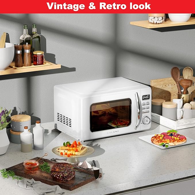 Galanz GLCMKZ07WER07 with Auto Cook & Reheat, Defrost, Quick Start Functions, Easy Clean with Glass Turntable, Pull Handle, White