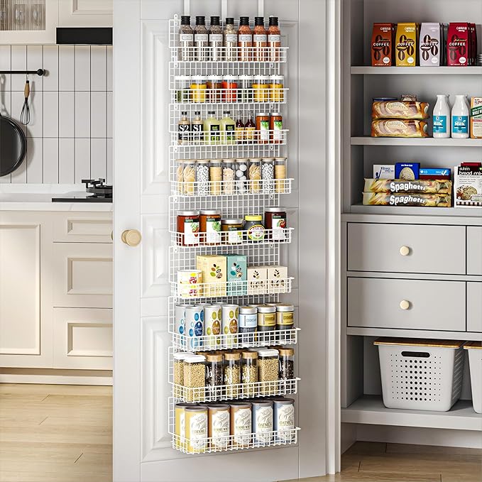 JKsmart 9-Tier Spice Rack Organizer with Door Hook, Wall Mount, and Extra Large Capacity for Pantry ??Stylish White Design for Effortless Organization, Ultimate Kitchen Storage Solution