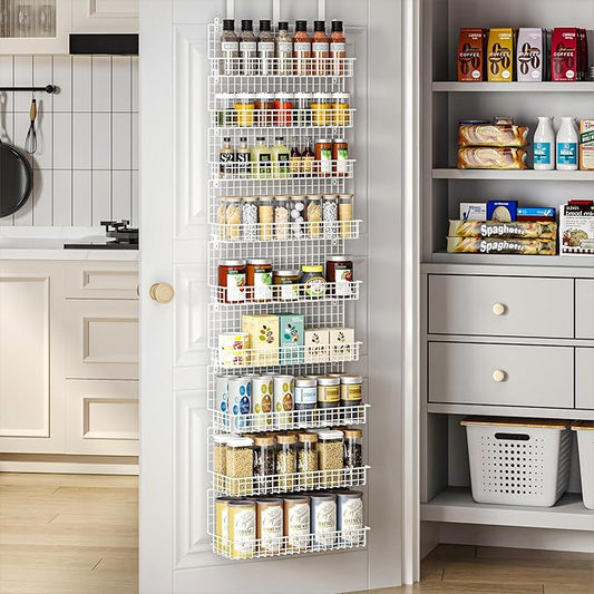 JKsmart 9-Tier Spice Rack Organizer with Door Hook, Wall Mount, and Extra Large Capacity for Pantry ??Stylish White Design for Effortless Organization, Ultimate Kitchen Storage Solution