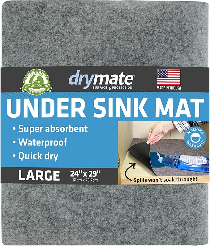Drymate Premium Under Sink Mat, Waterproof Cabinet Protection Mats for Kitchen & Bathroom, Absorbent Shelf Liners, Slip-Resistant, Non-Adhesive, Machine Washable (USA Made)(24?쓝29??(Light Grey)