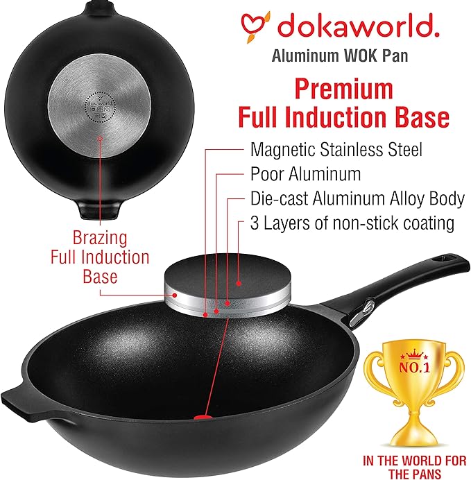 Aluminum Nonstick 12 inch Wok - Induction Compatible - Lightweight