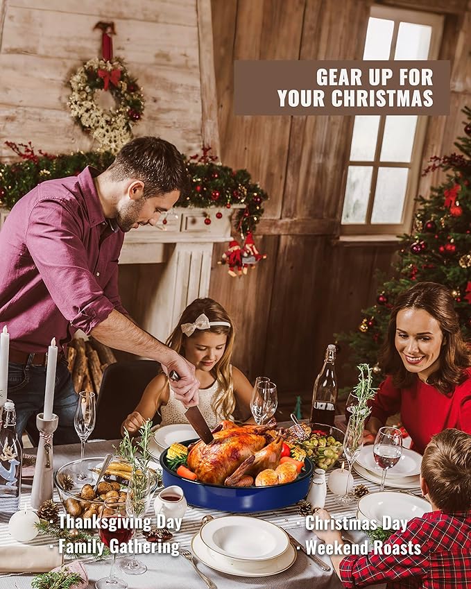 Baking Pans Set Round Roasting Dish 4-Pack 9/10/12/14 Inch Enamel Non Stick Large Bakeware for Cake Bread Pie Pizza Ham Turkey, Non-Toxic Oven Dishwasher Safe Mother's Christmas Gift Cookware