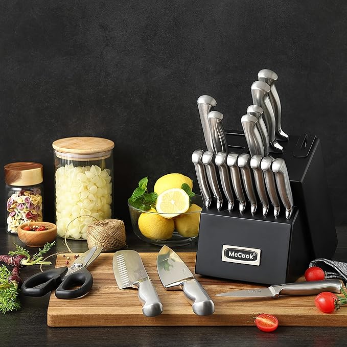McCook짰 Knife Sets,German Stainless Steel Kitchen Knives Block Set with Built-in Sharpener