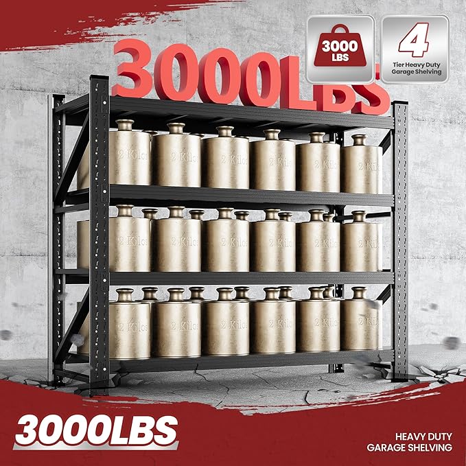 48" Wide Storage Shelves, 2000LBS Garage Shelving Heavy Duty, Standing Shelf Units, 4 Tier Metal Adjustable Storage Shelving Rack for Shop Warehouse Basement, 48'' W x 24''D x 70'' H