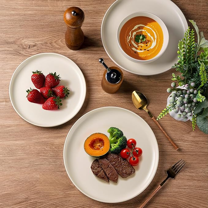 AmorArc Ceramic Dinnerware Sets, Wavy Rim StonewarePlates and Bowls Sets, Highly Chip and Crack Resistant | Dishwasher & Microwave & Oven Safe Dishes set, Service for 6 (18pc)