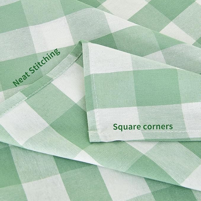 BALCONY & FALCON Rectangle Gingham Table Cloth ??Water-Resistant Cotton Blend, Spill-Proof & Washable Checkered Tablecloth for Kitchen, Dining, Picnic, Party (Green White, 55x95 Inch)