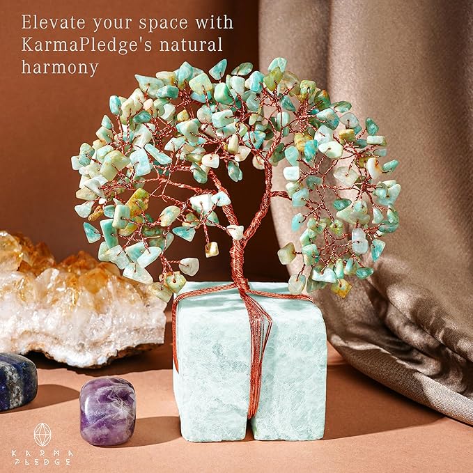 Crystal Tree for Birthday Gifts for Women, Handmade Raw Crystal Base Amazonite Chakra Healing Crystal Tree of Life for Positive Energy, Money, Good Luck, Christmas D챕cor, Home and Office Decor