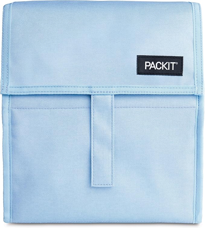 PackIt짰 Freezable Lunch Bag, Sky Blue, Built with ECOFREEZE짰 Technology, Foldable, Reusable, Zip and Velcro Closure with Buckle Handle, Designed for Work Lunches and Fresh Lunch On the Go