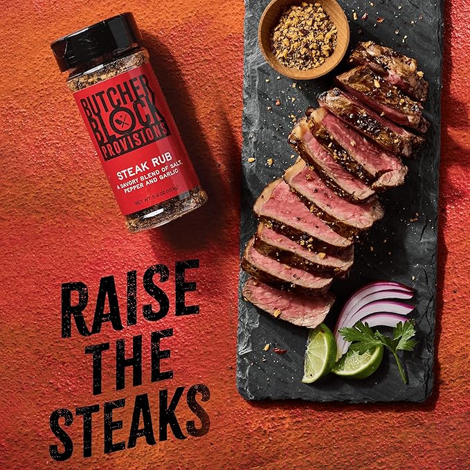 Butcher Block Provisions - Steak Rub - Savory Salt, Pepper & Garlic Blend - Bold Seasoning with Red Pepper, Dill & Paprika for Steaks - 5.4 oz