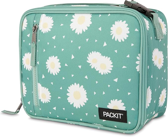 PackIt짰 Freezable Classic Lunch Box, Daisy Sage, Built with EcoFreeze짰 Technology, Collapsible, Reusable, Zip Closure With Zip Front Pocket and Buckle Handle, Designed for Fresh Lunch On the Go