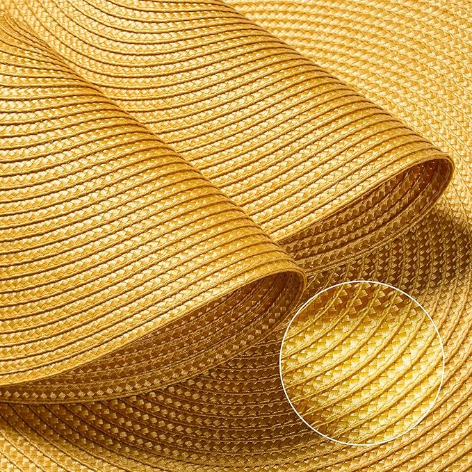 FunWheat Round Braided Placemats Set of 8 Place Mats for Dining Table Woven Washable Non-Slip Table Mats 15 Inch(Yellow,8pcs)