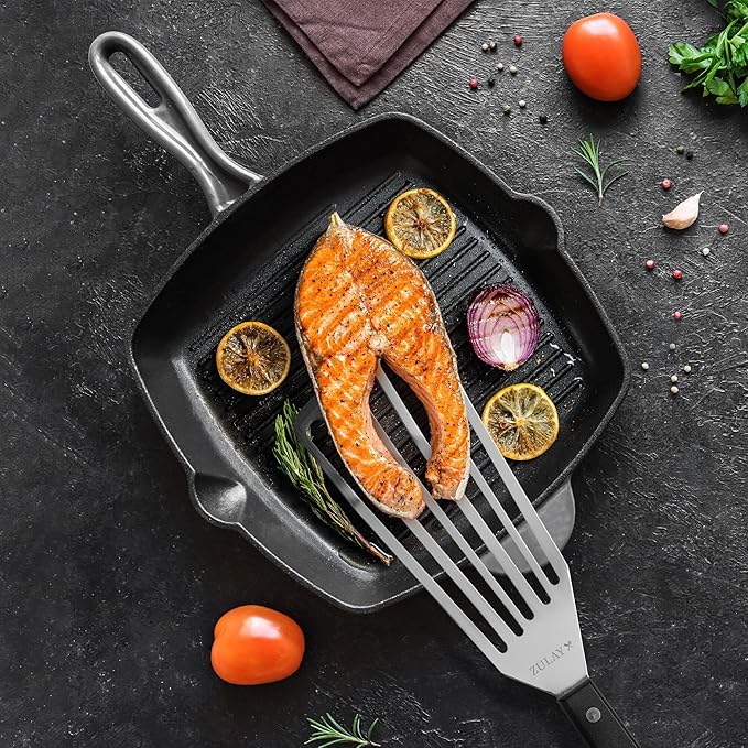 Zulay Kitchen Stainless Steel Fish Turner Spatula - 12.4??Flexible Heat-Resistant Slotted Turner for Non-Stick Cookware - Rust-Proof, Durable & Dishwasher Safe Cooking Utensil for Everyday Use