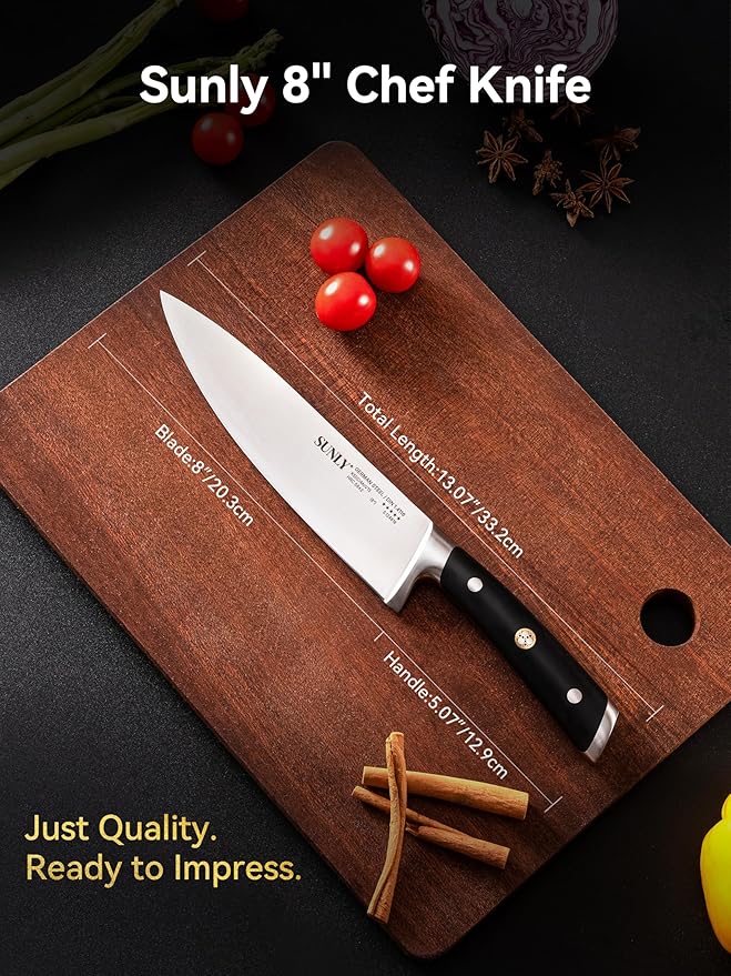 SUNLY 8 Inch Chef Knife ??Professional Kitchen Knife, German 1.4116 Stainless Steel, 58짹2 HRC Hardness, Full-Tang, Anti-Slip Handle, Sharp kitchen knives, Gift-Ready Magnetic Box