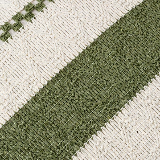 Fancy Homi Set of 2 Boho Moss Green Lumbar Decorative Throw Pillow Cover 12x20 Inch for Couch Bed Sofa Chair, Modern Organic Farmhouse Home Decor, Soft Cotton Cute Accent Rectangle Cushion Case