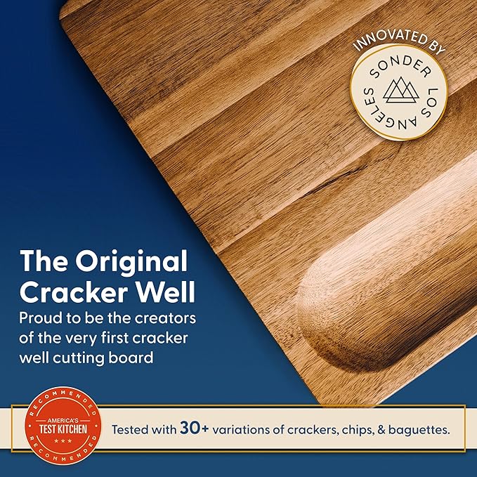 Sonder Los Angeles Winsome Acacia Wood Cutting Board | Acacia Edge Grain Cutting Board for Kitchen with Juice Groove & Sorting Compartment | Perfect for Charcuterie | Gift Box Included | 16x12x1.5 in