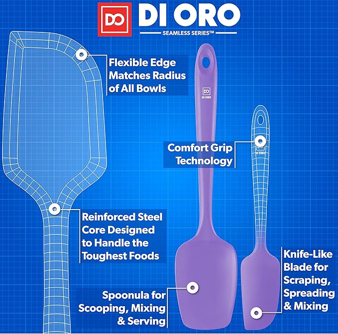 DI ORO Silicone Spatula Set - Rubber Kitchen Spatulas for Baking, Cooking, & Mixing - 600째F Heat-Resistant & BPA Free Silicone Scraper Spatulas for Nonstick Cookware - Dishwasher Safe (3pc, Lavender)