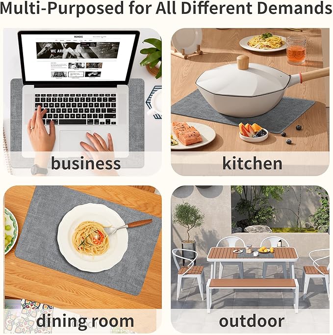 Maxpearl Faux Leather Placemats Set of 4 - Waterproof - Wipe Clean - Heat Resistant - Anti Slip Dining Table Place Mats, Suitable for Indoor & Outdoor Use, 17?쇺쇒?2?쇺? Grey