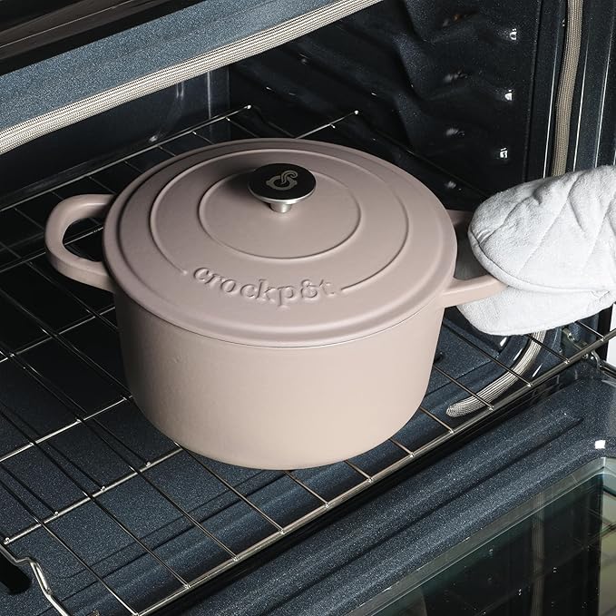Crock-Pot Artisan 5-Quart Round Cast Iron Dutch Oven with Lid ??Matte Dusty Pink, Durable Oven Safe Cookware