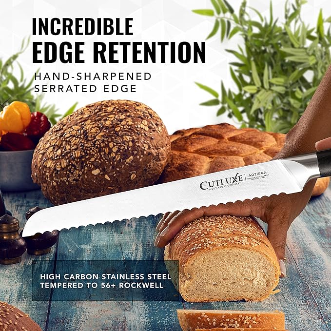 Cutluxe Bread Knife ??10" Serrated Knife for Homemade, Sourdough Bread ??Forged High Carbon German Steel ??Full Tang & Razor Sharp ??Ergonomic Handle Design ??Artisan Series