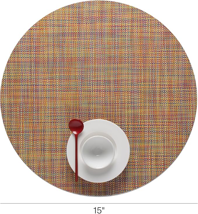 Chilewich Mini Basketweave Placemats in Confetti - Set of 4 - Easy Care Woven Tabletop Textiles - Indoor/Outdoor - 15" Round
