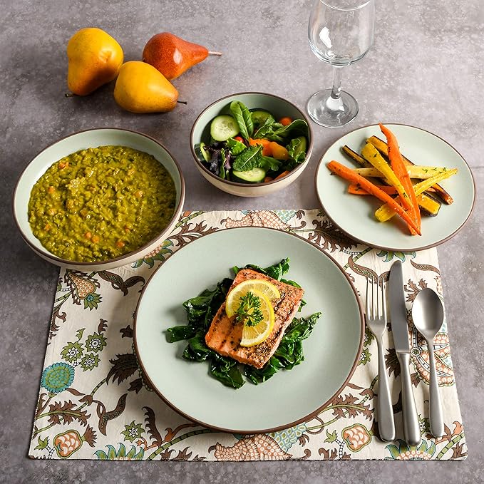 Gibson Elite Contempo Classic 16-Piece Double Bowl Dinnerware Set, Service for 4 ??Mint Stoneware Plates and Bowls