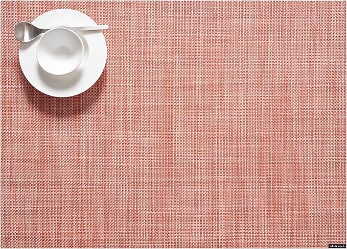 Chilewich Mini Basketweave Placemats in Clay - Set of 4 - Easy Care Woven Tabletop Textiles - Indoor/Outdoor - 19" x 14" Rectangle