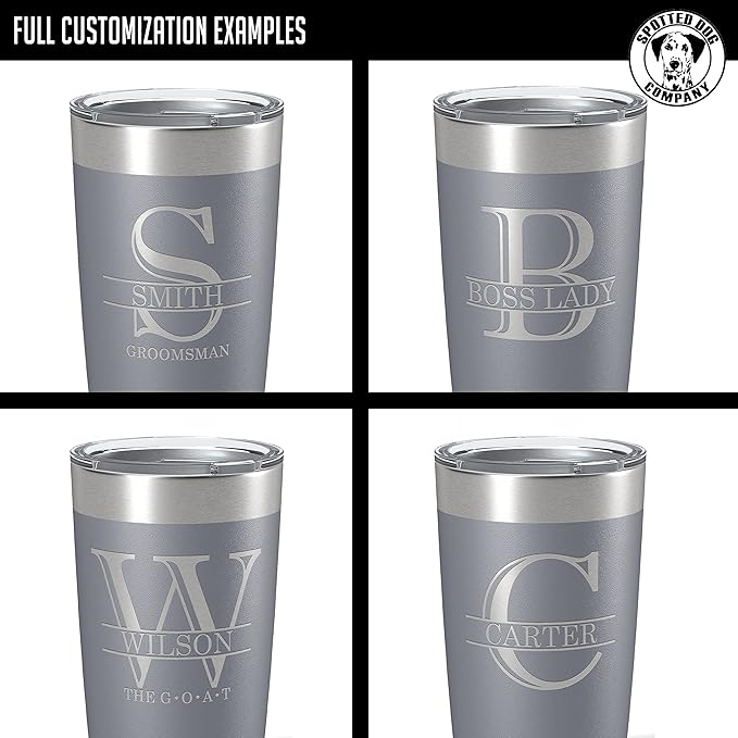 Personalized 20oz (17 Colors) Powder Coated Insulated Stainless Steel Tumbler with Lid, Custom Etched, Customized Engraved Gift Idea for Women Men Her Him, Halpert Monogram Initial Name (Gray)