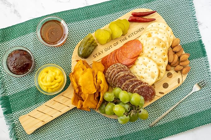 Fox Run Pickleball Paddle Charcuterie Boards, Set of 2 Bamboo Cheese Serving Boards, 14.5" x 7.5"