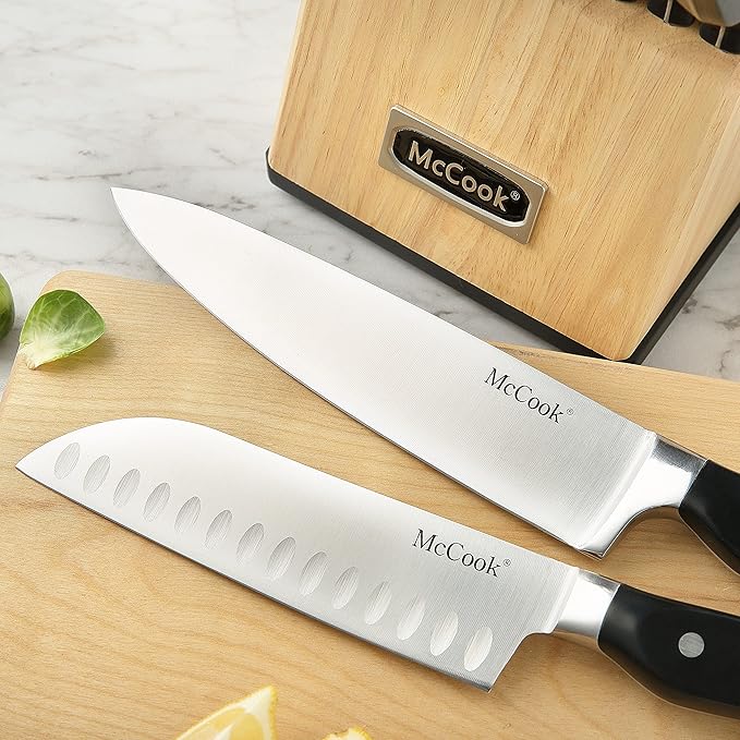 McCook짰 Knife Sets, German Stainless Steel Forged Kitchen Knives Block Set with Built-in Knife Sharpener