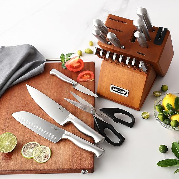 McCook짰 Knife Sets,German Stainless Steel Kitchen Knives Block Set with Built-in Sharpener